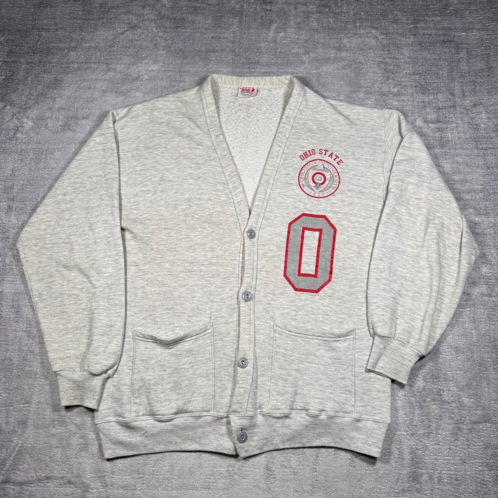 Ohio State Sweatshirt Mens Large Gray Vintage 1983 Buckeyes Varsity Cardigian